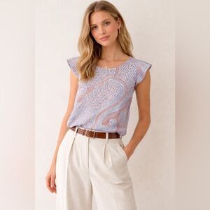 Elizabeth McKay Cap Flutter Sleeve Tunic Blouse 12 NWOT